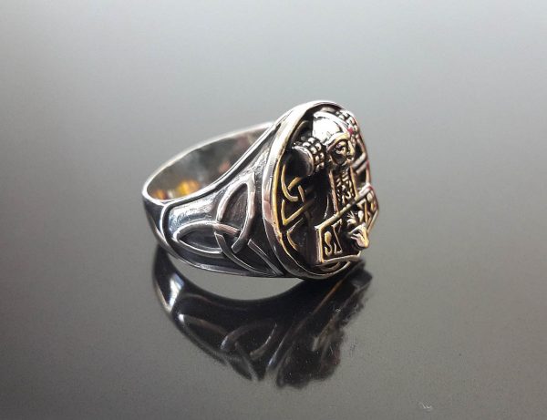 Eliz 925 Sterling Silver Ring Thor's Hammer Mjolnir Viking Scandinavian Celtic Amulet Talisman Sacred Symbol