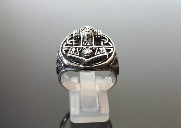 Eliz 925 Sterling Silver Ring Thor's Hammer Mjolnir Viking Scandinavian Celtic Amulet Talisman Sacred Symbol