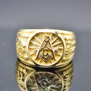Masonic Ring 925 Sterling Silver MASTER MASON Square and Compasses Illuminati Masonic Symbols G letter Sacred Symbols With 22K Gold Plating