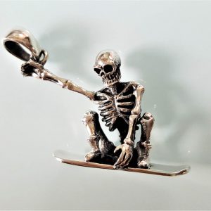 Eliz STERLING SILVER 925 Snowbording Skeleton Pendant Snowboard Extreme Sport 3D Skull Exclusive Gift