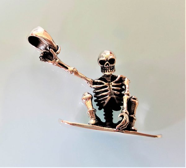 Eliz STERLING SILVER 925 Snowbording Skeleton Pendant Snowboard Extreme Sport 3D Skull Exclusive Gift