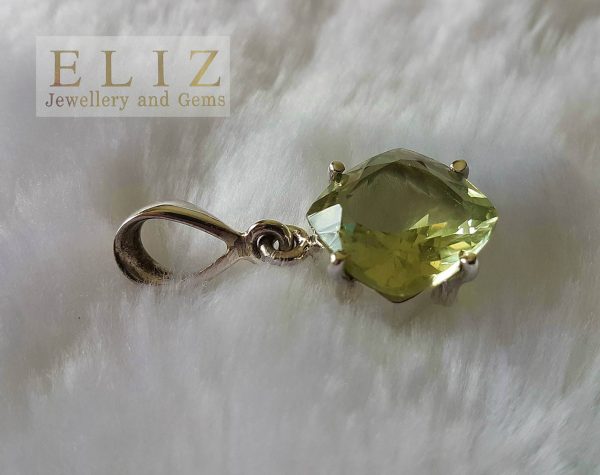 Eliz Sterling Silver 925 Genuine Brazilian Prasiolite Green Amethyst Natural Gemstone Pendant Square Romb