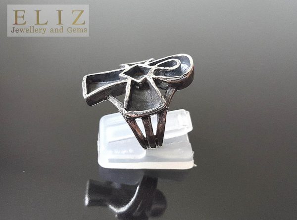 Eliz 925 Sterling Silver Ring Raw Handmade Egyptian Ankh Cross Symbol of Life Sacred Symbols Talisman Amulet Protection