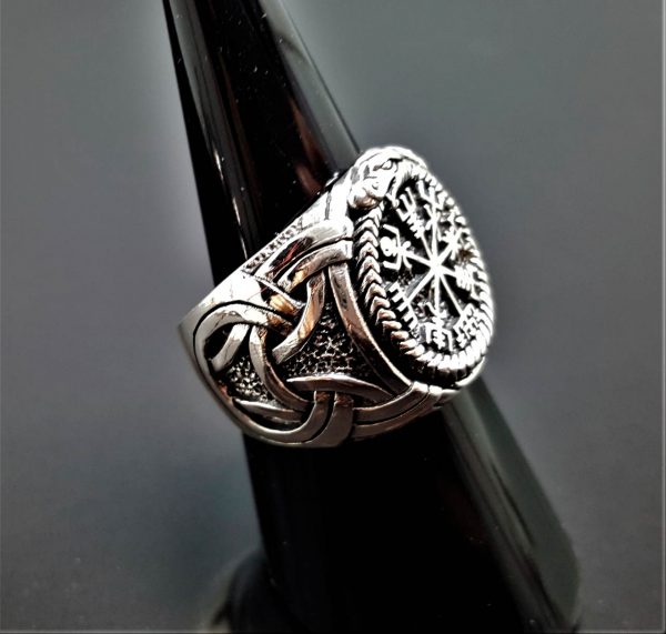925 Sterling Silver Ring Ouroboros Vegvisir Runic Compass Runes Icelandic Magical Stave Aegishjalmur Vegvisir Talisman Amulet Norse Viking