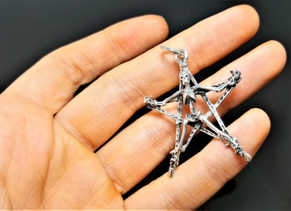 STERLING SILVER 925 Skeleton Pentagram Pendant Pentacle 5 pointed star Exclusive Gift ELIZ