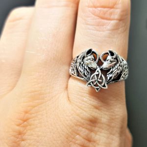 Heart Shaped Wolves STERLING SILVER 925 Ring Celtic Trinity Knot Pair of Wolves Celtic Wolf Love Talisman
