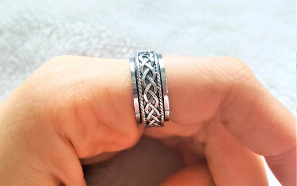 Eliz Infinity Knot Spinner Band .925 Sterling Silver Ring Anti Stress Band Fidget Meditation Kinetic Ring