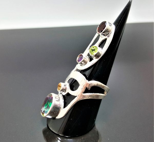 STERLING SILVER 925 Mystic Quartz Ring Genuine Amethyst Peridot Garnet Citrine Multi Stone Ring Adjustable SIze ELIZ