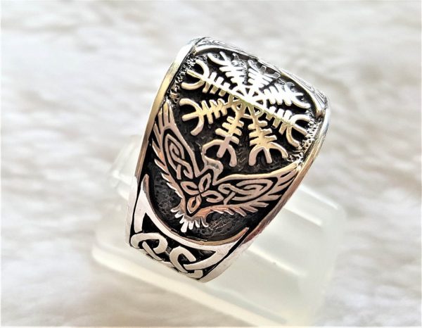 925 Sterling Silver Ring  Runic Compass Runes Aegishjalmur Vegvisir Pagan Symbol of Guidance  Protection Celtic Knot Norse Viking