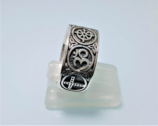 Sterling Silver 925 Ring Sacred Symbols Yin Yang Crecent Moon David's Star Buddhist Wheel of Life Ohm Aum Christian Cross Co Exist ELIZ