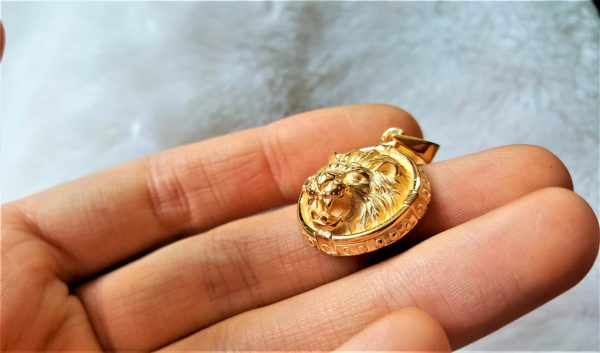Lion 925 STERLING SILVER Pendant LION Head Royal Leo King Exclusive Gift Talisman Amulet Symbol of Power With 22K Gold Plating