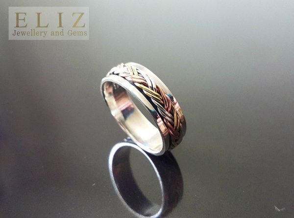 925 STERLING SILVER Ring with mild Copper and Brass Accents Meditation Antistress Unique Design Spinner