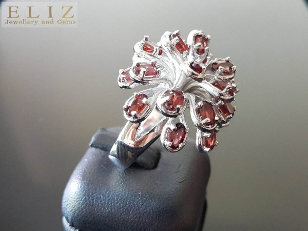 925 Sterling Silver Firework Ring Genuine GARNET 10.5 carats SIZE 8