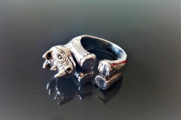 Eliz 925 Sterling Silver RING Handmade Rhino Animal Rhinoceros Africa Biker Punk Rocker EXCLUSIVE Design Gift