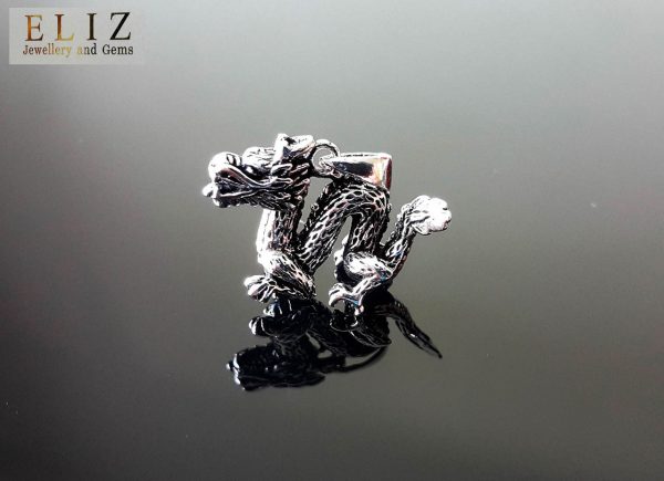 Eliz Solid Sterling Silver 925 Pendant Dragon Ancient Chinese Dragon Sacred Symbol Talisman Amulet symbol of power strength good luck