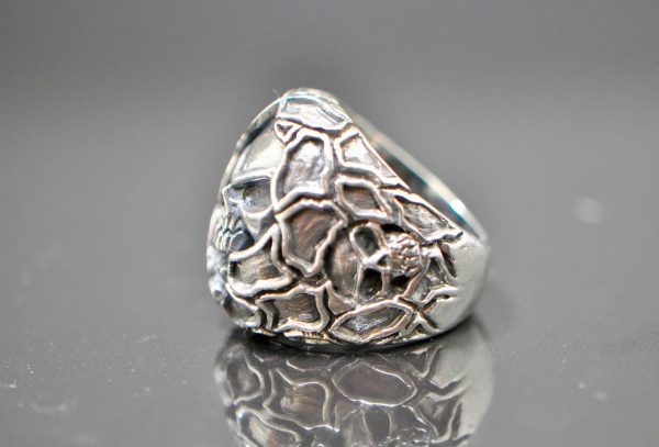 Eliz 925 Sterling Silver Skull Ring Brutal Biker Unique Handmade Hiding Skulls Signet Ring