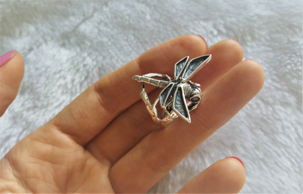 Eliz Drago .925 Sterling Silver RING Handmade DRAGONFLY on a tree EXCLUSIVE Mother Nature Design Gift