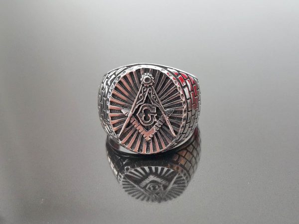 Eliz 925 Sterling Silver MASTER MASON Ring Illuminati Masonic Bricks G letter Sacred Symbols