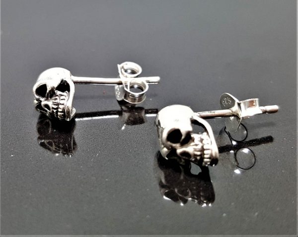 STERLING SILVER 925 Skull Stud Earrings Biker Rocker Goth Punk Earrings Silver Gift