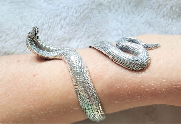 Cobra Snake STERLING SILVER 925 Bracelet Cuff Cleopatra Jewelry Arm Bracelet Talisman Amulet Good Luck Heavy 48 grams Adjustable