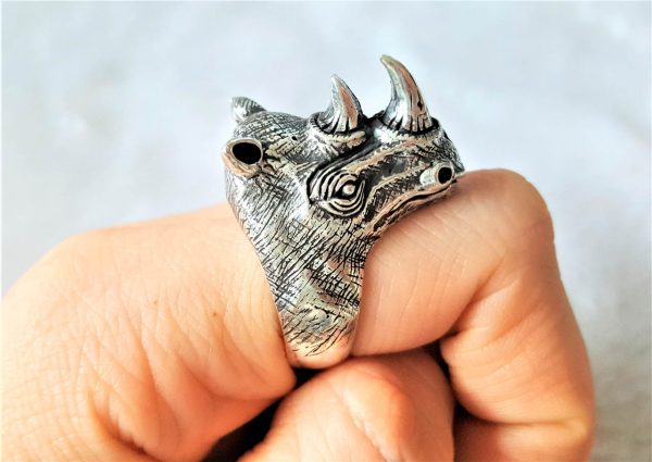 Eliz STERLING SILVER 925 Rhinoceros Ring Rhino Animal Handmade Excluisve Design 27 grams