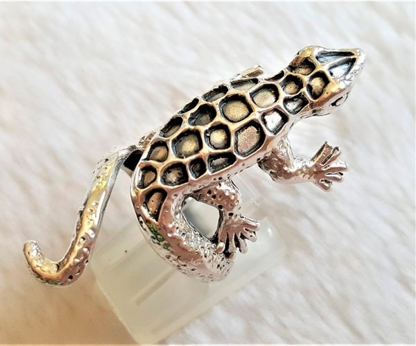 Eliz STERLING SILVER 925 Lizard Ring Spotted Gecko Lizard Handmade Excluisve Design Adjustable Size