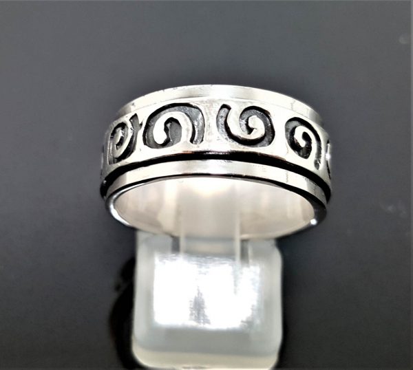 925 Sterling Silver Spinner Band Ring Swirl Ornament Anti Stress Fidget Meditation Kinetic Kundalini Swirl Talisman Amulet