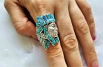 Eliz 925 Sterling Silver Ring American Red Indian Chief Profile Opal Gemstone