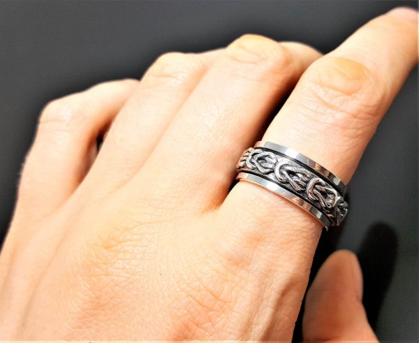 925 Sterling Silver Knot Spinner Band Ring Infinity Knot Anti Stress Fidget Meditation Kinetic Symbol of Infinite Love Talisman Amulet