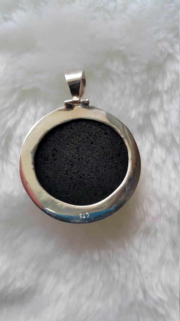 Eliz Sterling Silver 925 Lava ENERGY CRYSTAL Natural Volcanic Lava Stone Pendant Mother Earth Essential oil diffuser Talisman Amulet