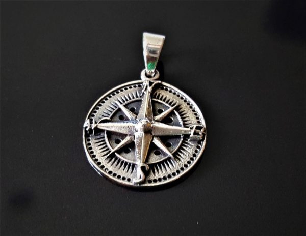 Eliz STERLING SILVER 925 Wind Rose Compass Sacred Symbols North South East West Talisman Amulet Handmade EXCLUISVE