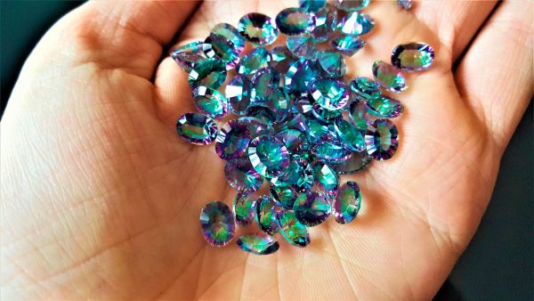 Eliz 10 pcs LOT Loose Mystic Topaz Genuine Gemstones Calibrated Multi Color 6x8 mm OVAL Concave Cut Stone Faceted