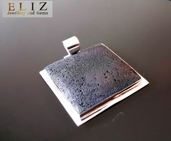 Sterling Silver 925 ENERGY CRYSTAL Natural Volcanic Lava Stone Pendant Square Shape Mother Earth Essential Oil Diffuser