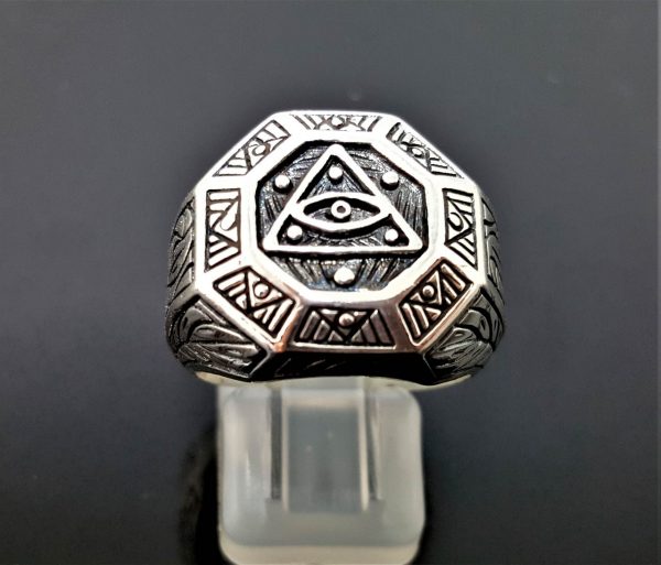 STERLING SILVER 925 Pyramid All Seeing Eye Sacred Symbol Talisman Amulet Good Luck