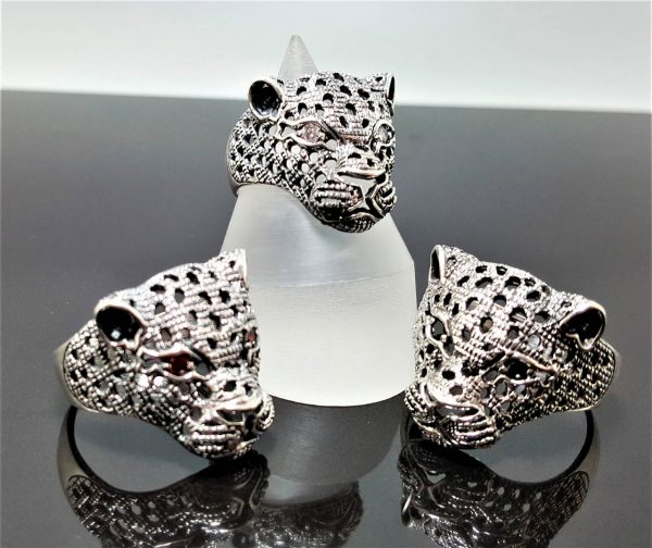 Eliz STERLING SILVER 925 Panther Ring Jaguar Cubic Zirconia Red/Black/White Eyes Cat Animal