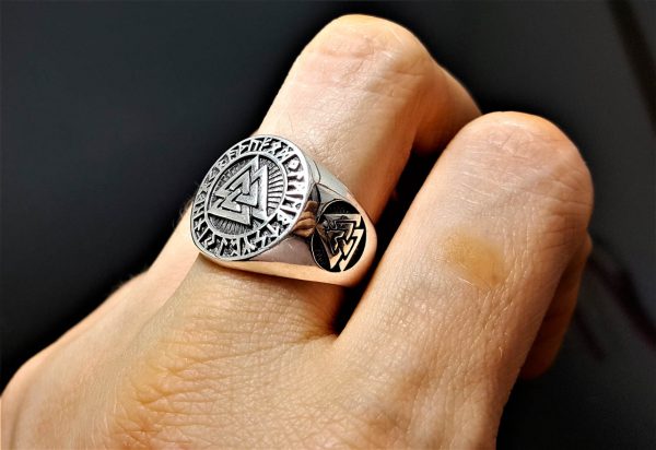 925 Sterling Silver Valknut Ring Sacred Runes Viking Norse Interlocked Triangles Spiritual Talisman Amulet