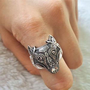 Fenrir Wolf STERLING SILVER 925 Ring Celtic Amulet Viking Jewelry Talisman