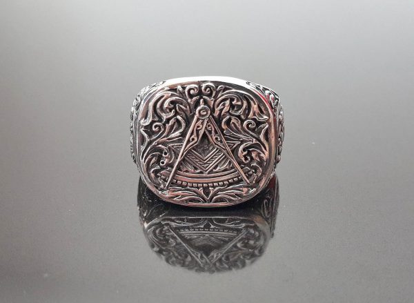 MASON Ring 925 Sterling Silver Illuminati Masonic Sacred Symbols Compass Eagle Freemason Talisman Amulet