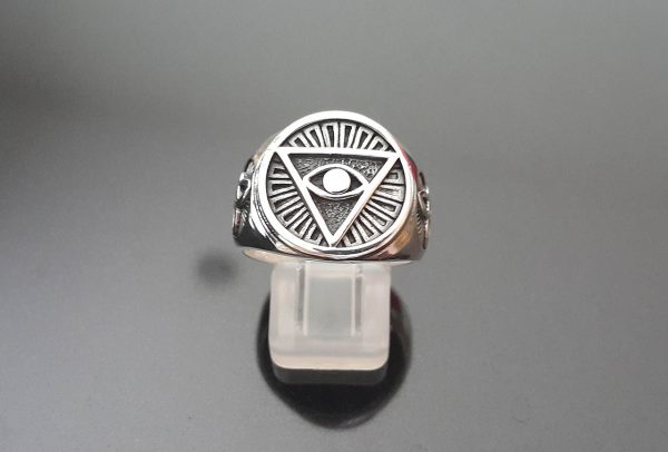 Eliz STERLING SILVER 925 Ring Masonic Symbols All Seeing Eye Pyramid Celtic Knot Talisman Amulet Sacred Symbol