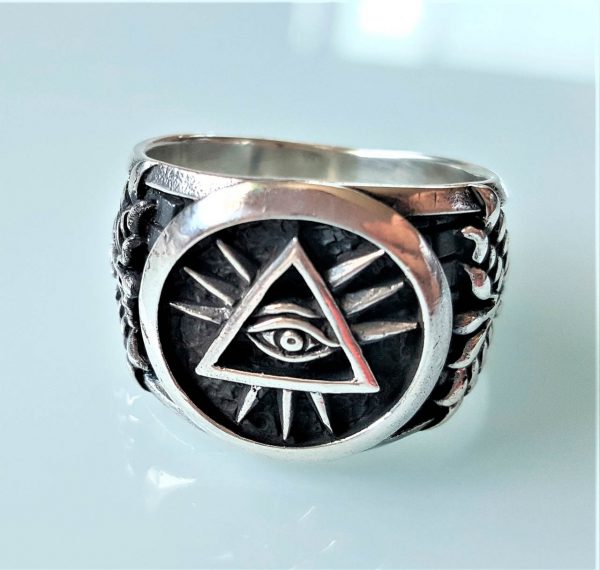 Pyramid All Seeing Eye Ring STERLING SILVER 925 Sacred Symbol Talisman Amulet Good Luck
