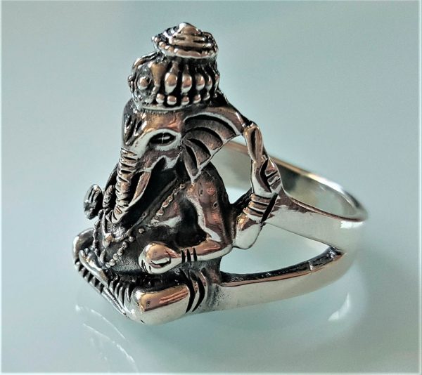Ganesh 925 Sterling Silver Ring Great Ganesha Blessing 4 Hands Lord of Success Wealth Wisdom Om Aum Ganapati Talisman Amulet Good Luck Ohm Symbol