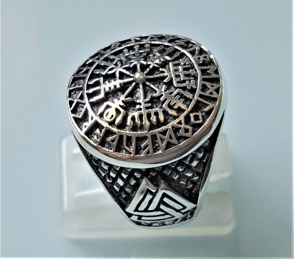 Icelandic Magical Stave Ring 925 Sterling Silver Aegishjalmur Vegvisir Valknut Knot Protective Amulet Norse Viking