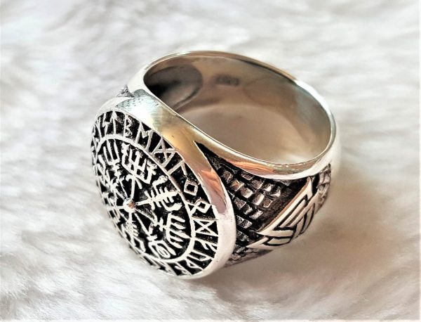 Icelandic Magical Stave Ring 925 Sterling Silver Aegishjalmur Vegvisir Valknut Knot Protective Amulet Norse Viking