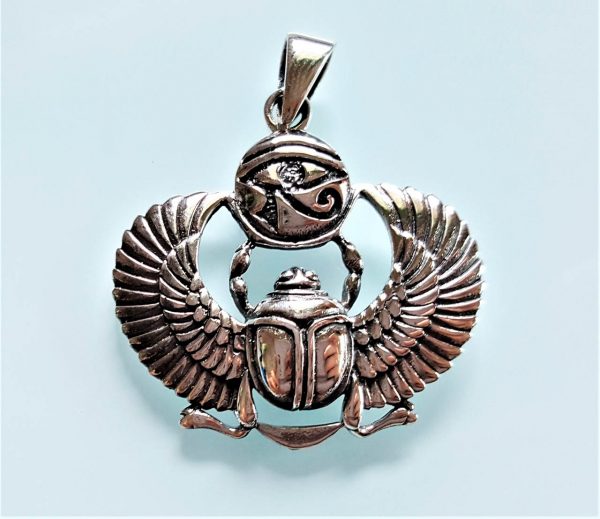 Scarab Pendant 925 Sterling Silver Eye Of Horus God of Egypt Winged Scarab Egyptian Sacred Symbol Talisman Amulet Handmade