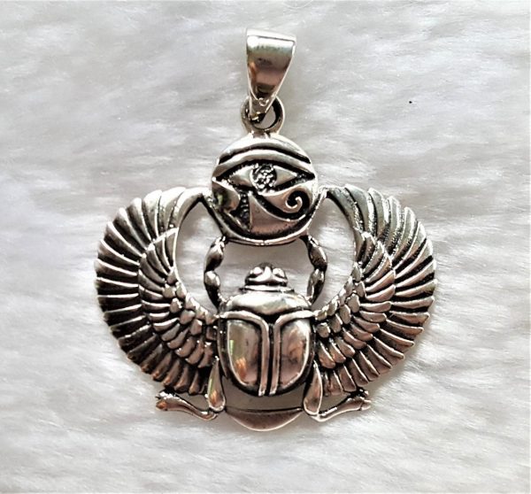 Scarab Pendant 925 Sterling Silver Eye Of Horus God of Egypt Winged Scarab Egyptian Sacred Symbol Talisman Amulet Handmade