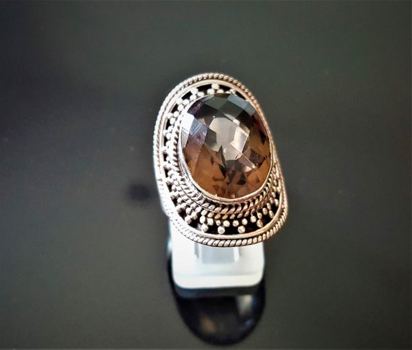 925 Sterling Silver Ring Genuine Smoky Quartz Gemstone Faceted Natural Gem