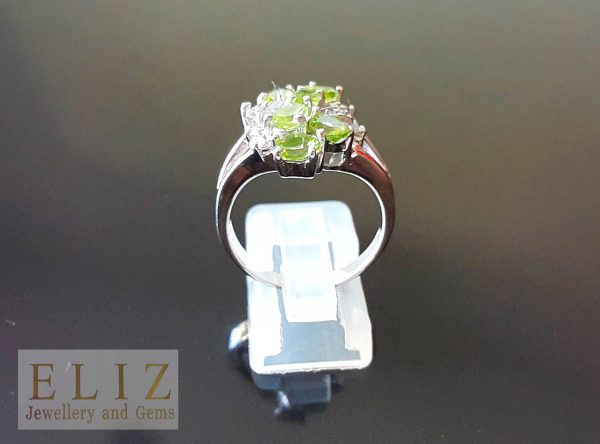 Eliz 925 Sterling Silver Genuine Precious Peridot Ring Natural Gemstone Bouquet Amazing gift SIZE 7,8,9