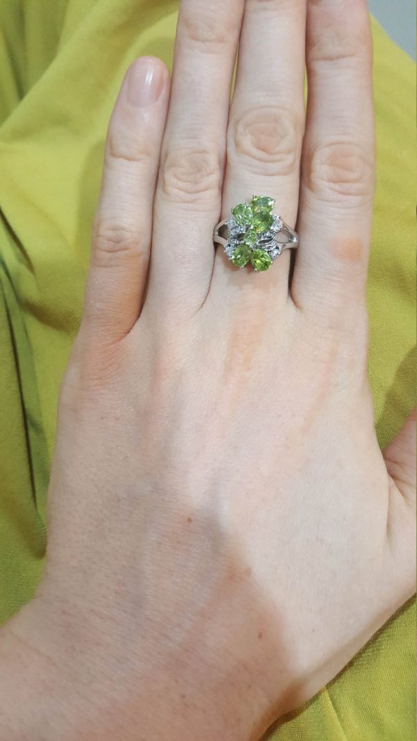 Eliz 925 Sterling Silver Genuine Precious Peridot Ring Natural Gemstone Bouquet Amazing gift SIZE 7,8,9