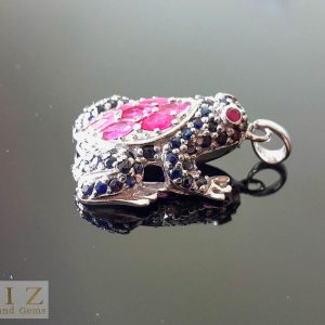 Eliz Sterling Silver 925 Frog Pendant Genuine Precious Sapphire&Ruby Exclusive Gift Good Luck Frog Talisman Amulet