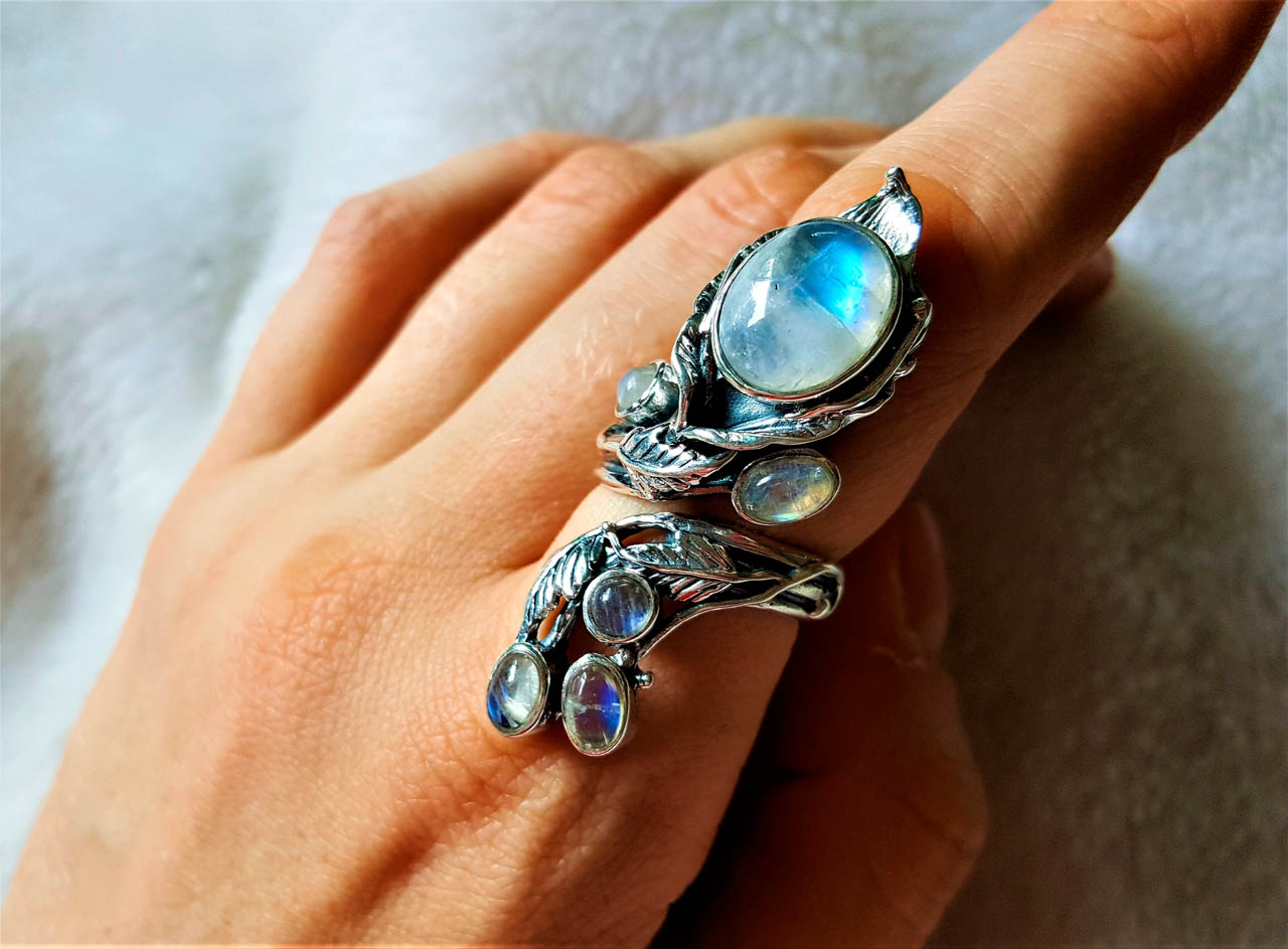 925 Sterling Silver Genuine Moonstone Gemstone Unique bouquet